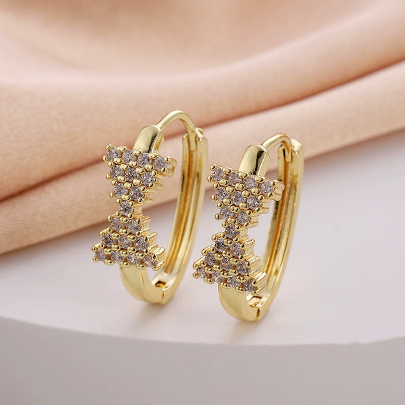 Wholesale Women's Copper Zircon Earrings With Animal Zodiac Flower Bow Geometric Patterns Electroplated Real Gold