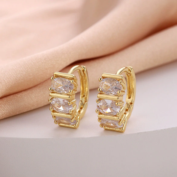 Wholesale Women's Copper Zircon Earrings With Animal Zodiac Flower Bow Geometric Patterns Electroplated Real Gold