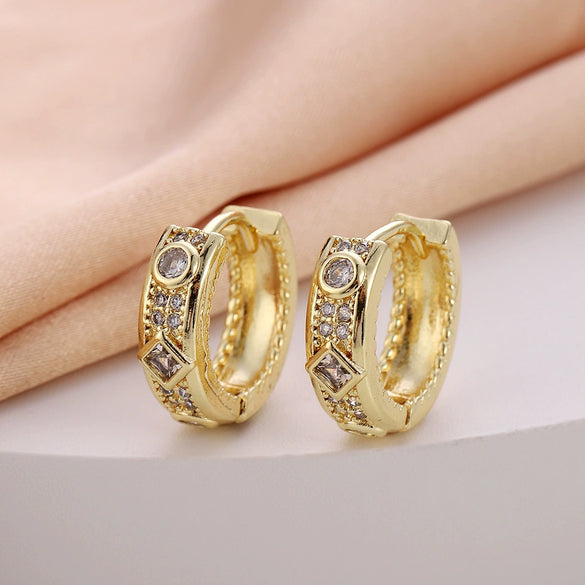 Wholesale Women's Copper Zircon Earrings With Animal Zodiac Flower Bow Geometric Patterns Electroplated Real Gold