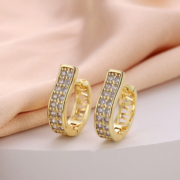 Wholesale Women's Copper Zircon Earrings With Animal Zodiac Flower Bow Geometric Patterns Electroplated Real Gold