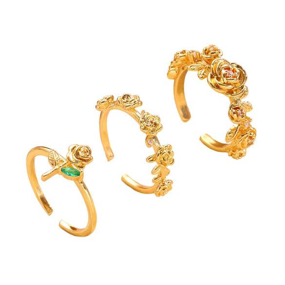 Wholesale Women's Copper Zircon Electroplated Flower Shape Index Finger Ring With Gentle And Forest Style
