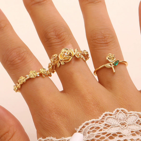 Wholesale Women's Copper Zircon Electroplated Flower Shape Index Finger Ring With Gentle And Forest Style