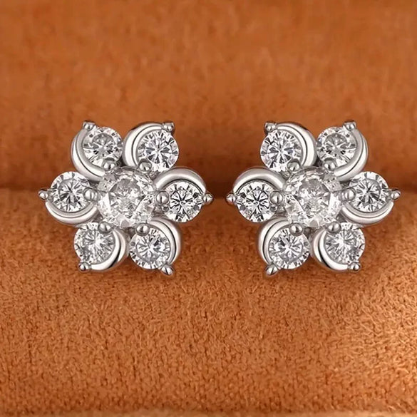 Wholesale Women's Copper Zircon Flower Snowflake Earrings Jewelry