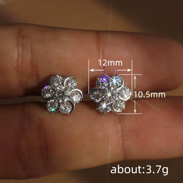 Wholesale Women's Copper Zircon Flower Snowflake Earrings Jewelry