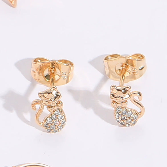 Wholesale Women's Copper Zircon Geometric Animal Pattern Electroplated Earrings