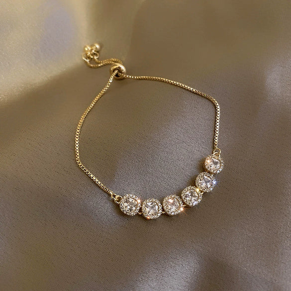 Wholesale Women's Copper Zircon Heart Shape Love Adjustable Bracelet With Real Gold Electroplated Fashion Light Luxury Design