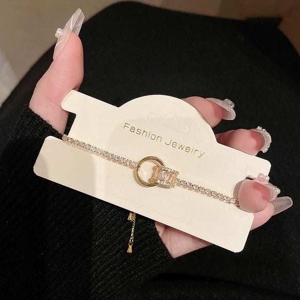 Wholesale Women's Copper Zircon Heart Shape Love Adjustable Bracelet With Real Gold Electroplated Fashion Light Luxury Design