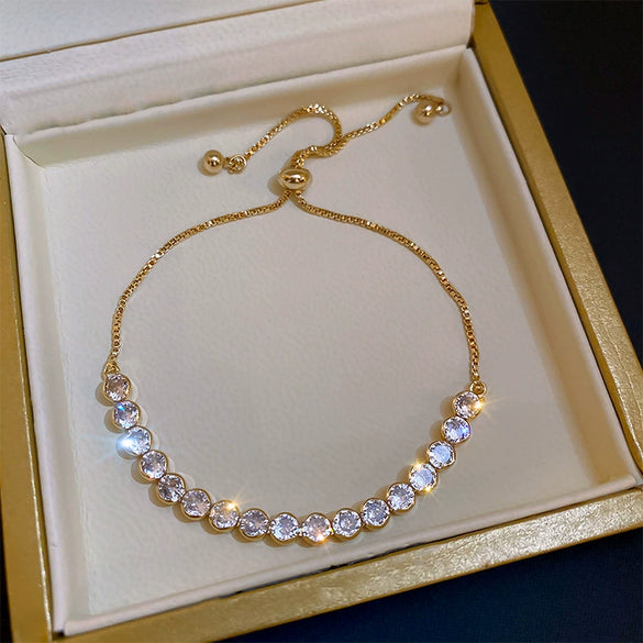 Wholesale Women's Copper Zircon Heart Shape Love Adjustable Bracelet With Real Gold Electroplated Fashion Light Luxury Design
