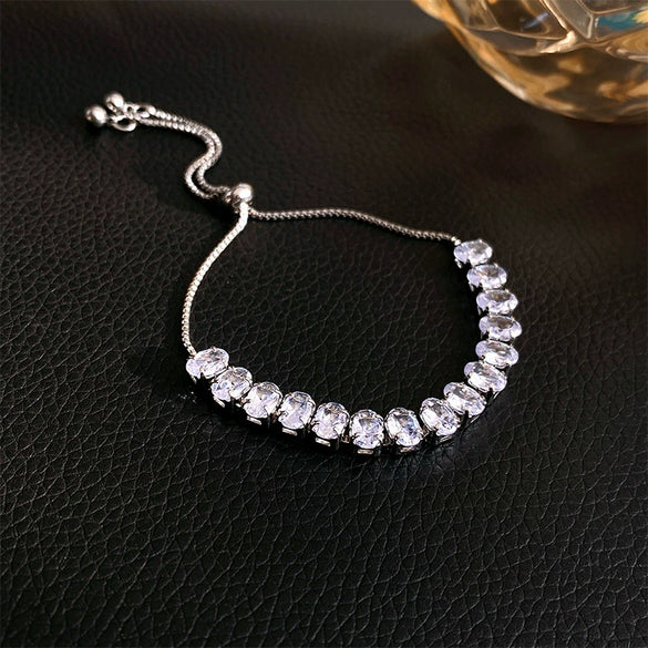 Wholesale Women's Copper Zircon Heart Shape Love Adjustable Bracelet With Real Gold Electroplated Fashion Light Luxury Design
