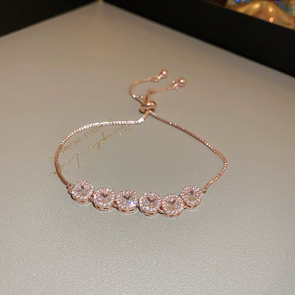 Wholesale Women's Copper Zircon Heart Shape Love Adjustable Bracelet With Real Gold Electroplated Fashion Light Luxury Design