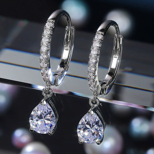Wholesale Women's Copper Zircon Water Drop Pearshaped Geometric Earrings