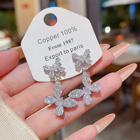 Wholesale Women's Copper Zirconia Insectshaped Butterfly Earrings