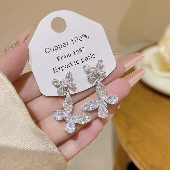 Wholesale Women's Copper Zirconia Insectshaped Butterfly Earrings