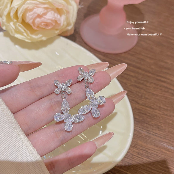 Wholesale Women's Copper Zirconia Insectshaped Butterfly Earrings