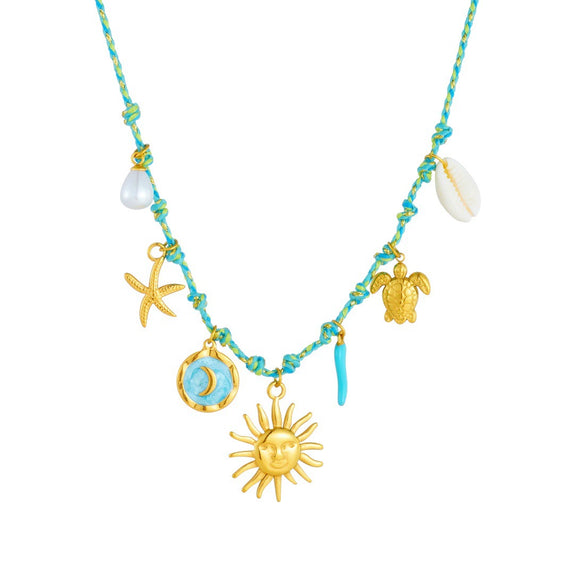 Wholesale Women's Creamy Sweet Minimalist Star Pattern Stainless Steel Goldplated Pendant Necklace