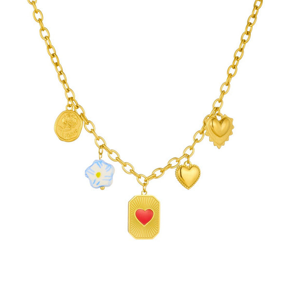 Wholesale Women's Creamy Sweet Style Heart Shape Stainless Steel Electroplated Pendant Chain Necklace