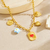 Wholesale Women's Creamy Sweet Style Heart Shape Stainless Steel Electroplated Pendant Chain Necklace