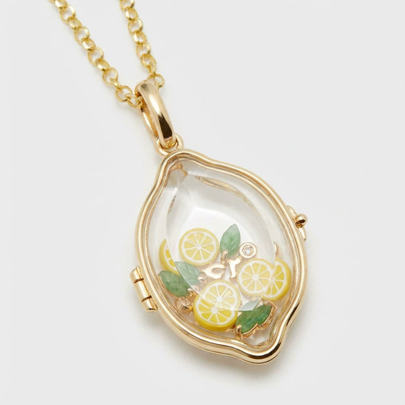 Wholesale Women's Creamy Sweet Style Lemon Shaped Copper Electroplated Pendant Necklace With Regular Chain