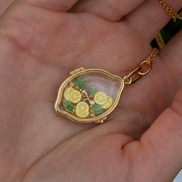 Wholesale Women's Creamy Sweet Style Lemon Shaped Copper Electroplated Pendant Necklace With Regular Chain