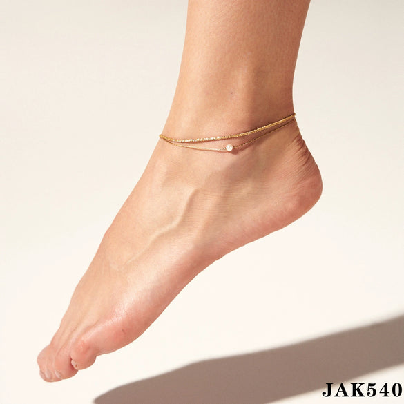 Wholesale Women's Creative Double Layer Chain Anklet With Inlaid Shell Pearl In Geometric Design Made Of Stainless Steel