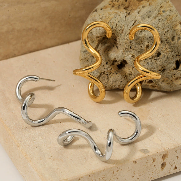 Wholesale Women's Creative Exquisite Line Spiral Geometric Stainless Steel Vacuum Plating Earrings