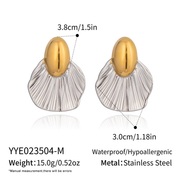 Wholesale Women's Creative Geometric Asymmetrical Striped Leaf Stainless Steel Earrings With Pvd Furnace Vacuum Real Gold Plating Jewelry Accessories
