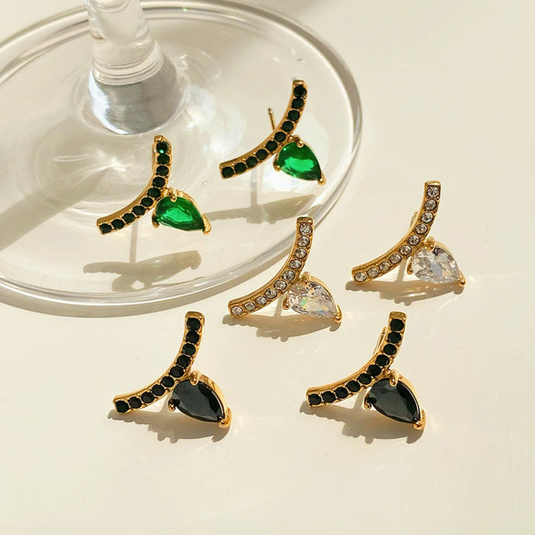 Wholesale Women's Creative Geometric Stainless Steel Earrings With Inlaid Zircon And Electroplating High Sweet Wind Design