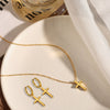 Wholesale Women's Cross Jewelry Set With Crown And Roman Numerals Stainless Steel O Word Chain Electroplated Pendant Necklace And Earrings Light Luxury Style