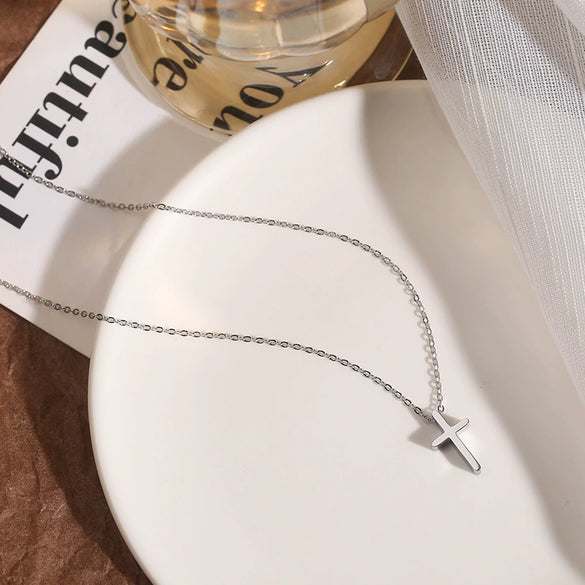 Wholesale Women's Cross Jewelry Set With Crown And Roman Numerals Stainless Steel O Word Chain Electroplated Pendant Necklace And Earrings Light Luxury Style