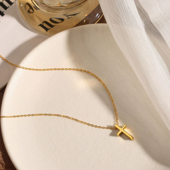 Wholesale Women's Cross Jewelry Set With Crown And Roman Numerals Stainless Steel O Word Chain Electroplated Pendant Necklace And Earrings Light Luxury Style