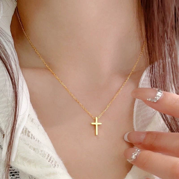 Wholesale Women's Cross Jewelry Set With Crown And Roman Numerals Stainless Steel O Word Chain Electroplated Pendant Necklace And Earrings Light Luxury Style