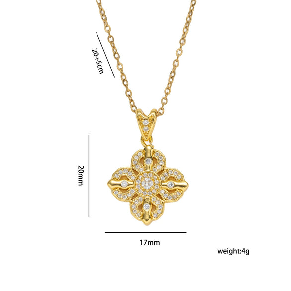 Wholesale Women's Crossroads Chain Necklace With Rhombus Pendant In Titanium Steel And Copper Zircon Gold Plated Light Luxury Geometric Style