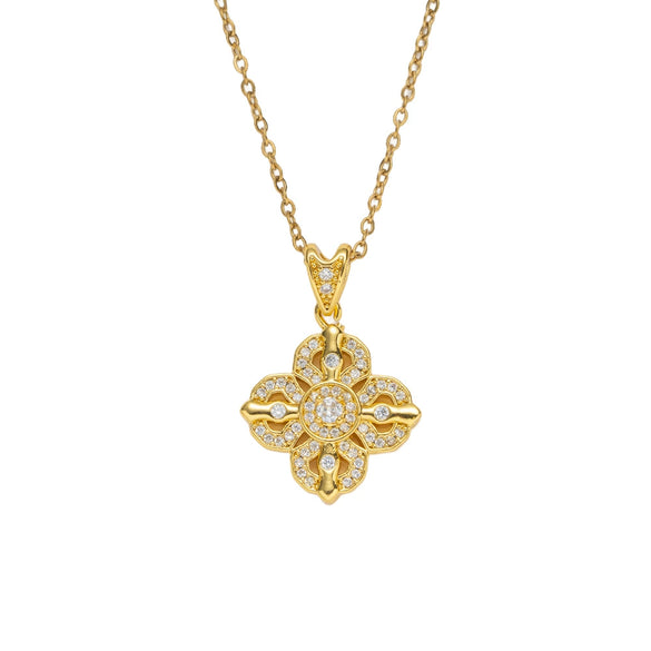 Wholesale Women's Crossroads Chain Necklace With Rhombus Pendant In Titanium Steel And Copper Zircon Gold Plated Light Luxury Geometric Style