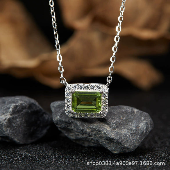 Wholesale Women's Crystal And 925 Sterling Silver Geometric Style Necklace Pendant Set With Gems And Cross Chain