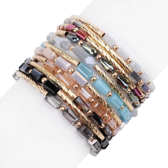 Wholesale Women's Crystal Beaded Geometric Bracelet Jewelry Made Of Golden Copper