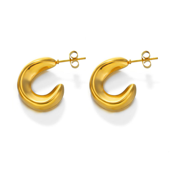 Wholesale Women's Cshaped Stainless Steel Hollow Geometric Earrings 18K Gold Plated