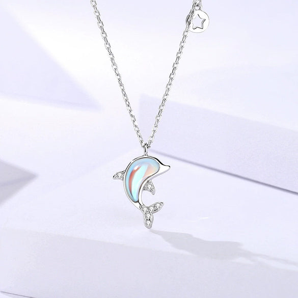 Wholesale Women's Cute Animal Zodiac Micro Inlaid 925 Sterling Silver Cross Chain Dolphin Love Necklace
