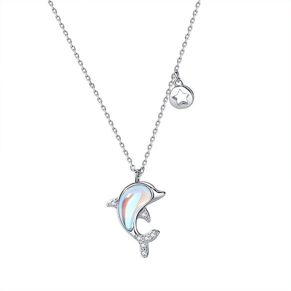 Wholesale Women's Cute Animal Zodiac Micro Inlaid 925 Sterling Silver Cross Chain Dolphin Love Necklace