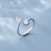 Wholesale Women's Cute Fishtail Open Ring In Moonlight Stone With Cartoon Style And Electroplating Process