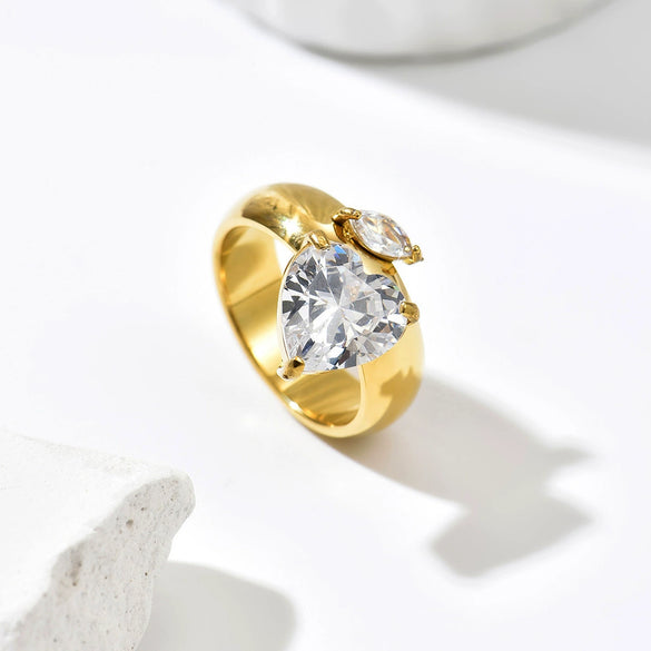 Wholesale Women's Cute Geometric Heartshaped Stainless Steel Vacuum Furnace Electroplated Diamond Ring Jewelry Accessories