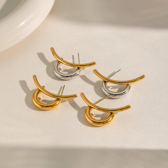 Wholesale Women's Cute Geometric Stainless Steel Earrings With Pvd Furnace Vacuum Real Gold Plating