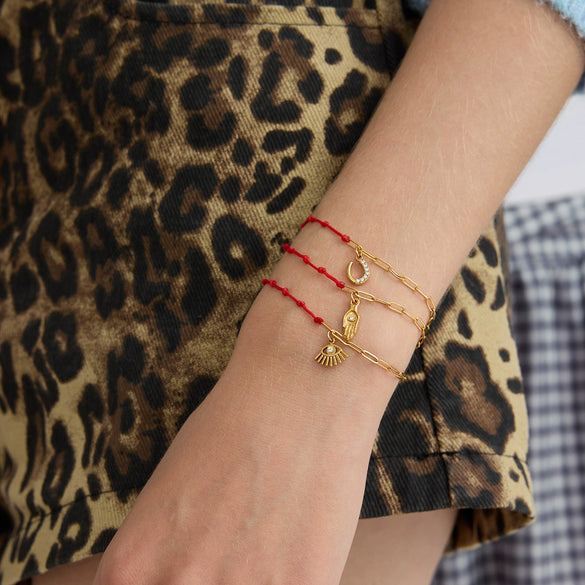 Wholesale Women's Cute Geometric Stainless Steel Electroplated Rhinestone Red Rope Bracelet Jewelry