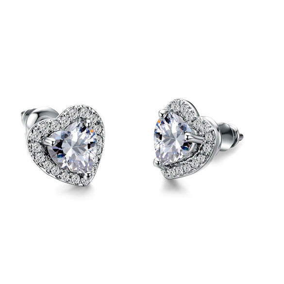 Wholesale Women's Cute Heartshaped Copper Zircon Stud Earrings