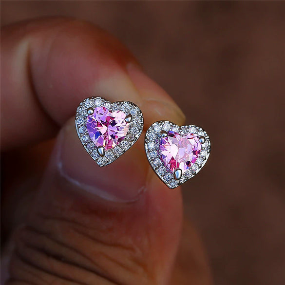Wholesale Women's Cute Heartshaped Copper Zircon Stud Earrings