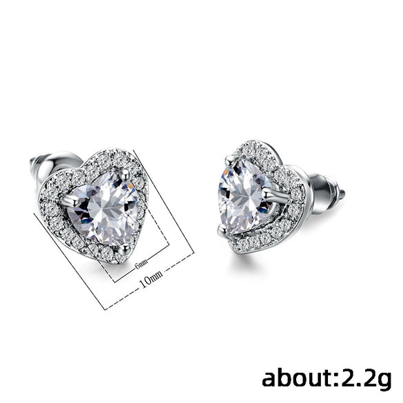 Wholesale Women's Cute Heartshaped Copper Zircon Stud Earrings