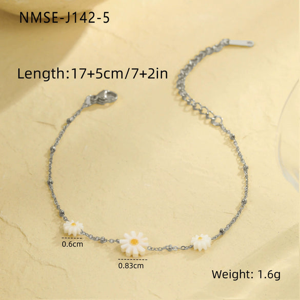 Wholesale Women's Daisy Pearl Stainless Steel 18K Electroplated Geometric Fashion Jewelry Bracelet