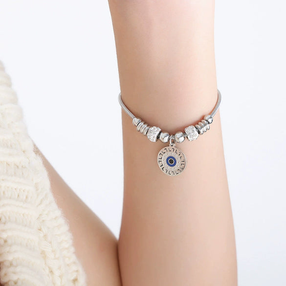 Wholesale Women's Devil's Eye Titanium Steel Bracelet With Geometric Design And Inlaid Zircon Electroplating