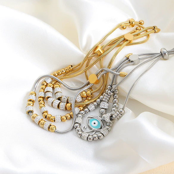 Wholesale Women's Devil's Eye Titanium Steel Bracelet With Geometric Design And Inlaid Zircon Electroplating