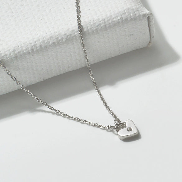 Wholesale Women's Diamond Design Heart Shaped 925 Silver Cross Chain Necklace