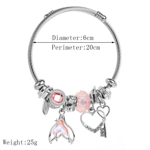 Wholesale Women's Diamond Elegant Fishtail Love Pendant Bracelet Made Of Alloy Stainless Steel